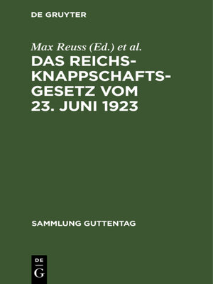 cover image of Das Reichsknappschaftsgesetz vom 23. Juni 1923